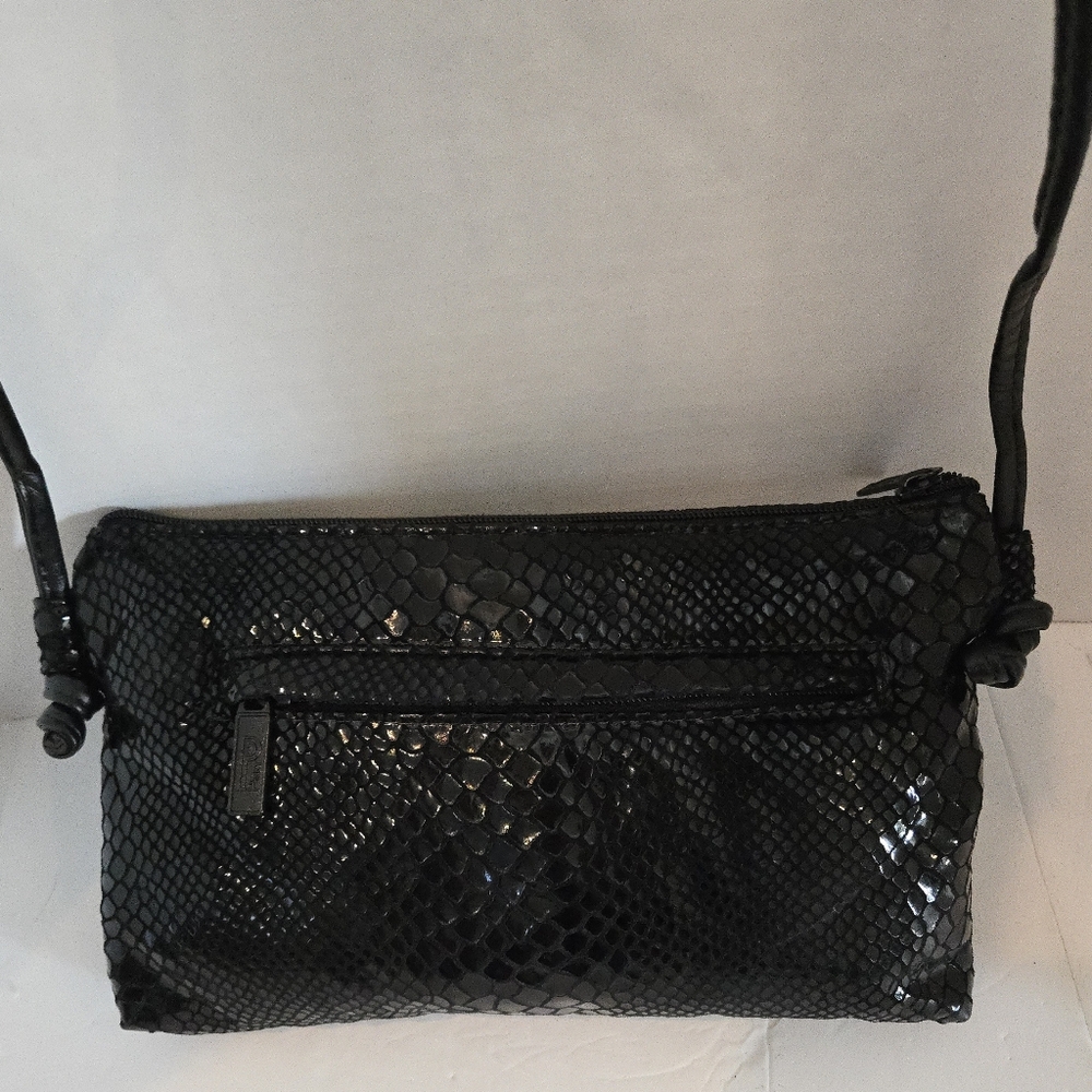 Black Leather Bags by Pinky Croc Design Purse VG Cond Evening Dressy